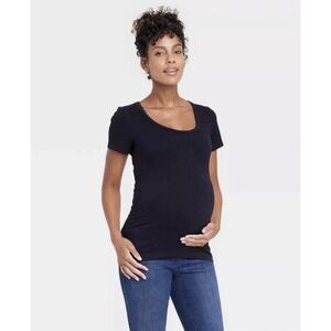 Short Sleeve Seamless Ribbed Scoop Neck T-Shirt Isabel Maternity Black Large NWT